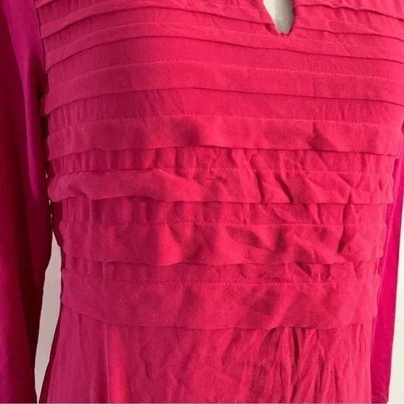 Calvin Klein Blouse Medium Hot Pink Tiered Ruffle Keyhole Neck Preppy 3/4 Sleeve - Picture 6 of 8